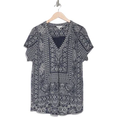 Lucky Brand V-neck Short Sleeve T-shirt In Navy Multi