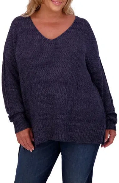Lucky Brand V-neck Textured Knit Sweater In American Navy