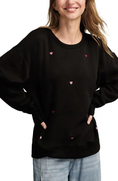 Lucky Brand Valentine Heart Crewneck Sweatshirt In Black