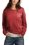 Lucky Brand Valentine Heart Crewneck Sweatshirt In Red