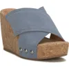 Lucky Brand Valmai Platform Wedge Slide Sandal In Nat Blue Oil Suede