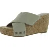 Lucky Brand Valmai Womens Cork Square Toe Wedge Sandals In White