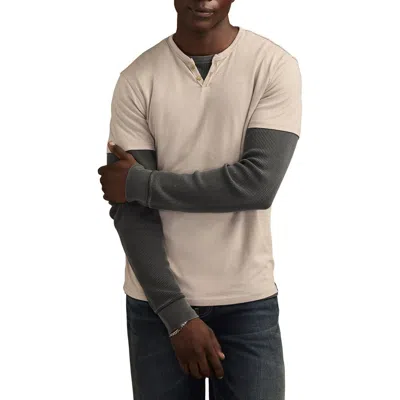 Lucky Brand Venice Button Neck Cotton Blend T-shirt In Brown