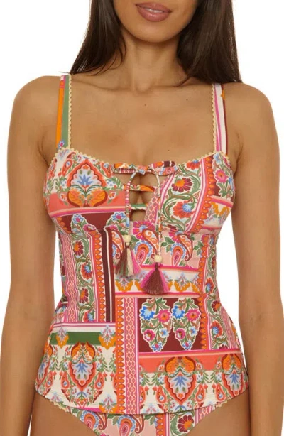 Lucky Brand Verona Pom Trim Tankini Top In Multi