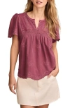Lucky Brand Vertical Lace Trim Top In Maroon Banner