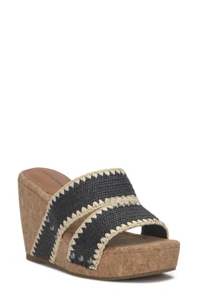 Lucky Brand Vickta Raffia Platform Wedge In Black,natural