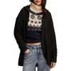 Lucky Brand Waffle Knit Shawl Hoodie In Jet Black