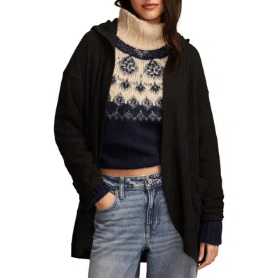 Lucky Brand Waffle Knit Shawl Hoodie In Jet Black