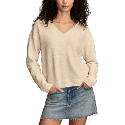 Lucky Brand Waffle Knit V-neck Sweater In Neutral