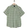 Lucky Brand Western Herringbone Short Sleeve Snap Front Shirt In Green Plaid