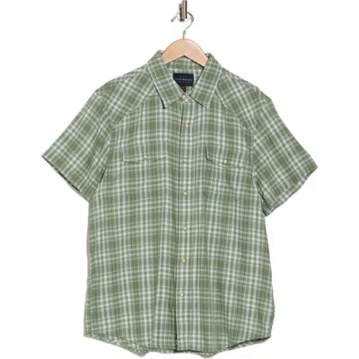 Lucky Brand Western Herringbone Short Sleeve Snap Front Shirt In Green Plaid