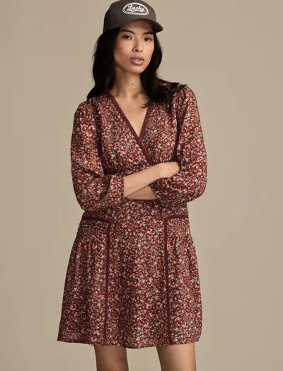 Lucky Brand Women's 3/4 Sleeve V-neck Mini Dress In Brown
