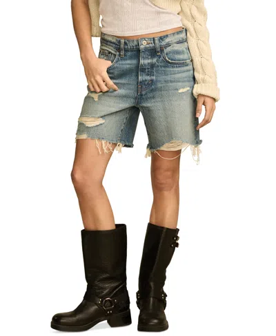 Lucky Brand Women's 90s Loose Distressed Denim Shorts In Ripped Blue Wash