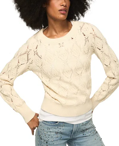 Lucky Brand Women's Acrylic Lace Crewneck Sweater In Neutral