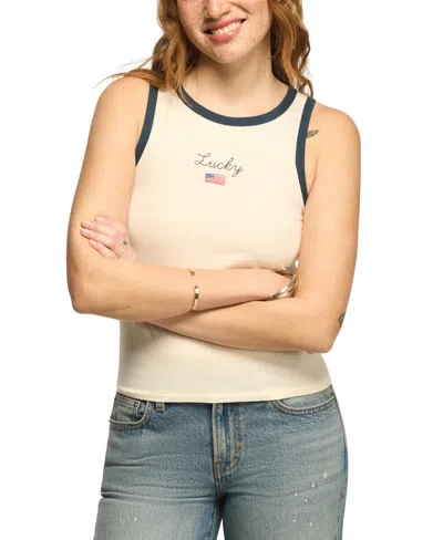 Lucky Brand Women's Americana Ringer Crewneck Tank Top In White