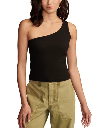 Lucky Brand Women's Asymmetric One Shoulder Sleeveless Top In Jet Black