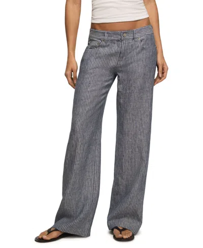 Lucky Brand Stripe Linen Baggy Wide Leg Pants In Blue