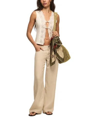 Lucky Brand Baggy Wide Leg Linen Pants In Gray