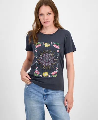Lucky Brand Women's Beaded Lotus Crewneck Cotton T-shirt In Blue