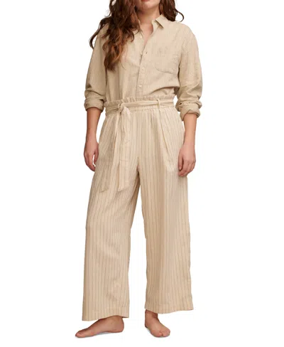 Lucky Brand Women's Belted Paperbag-waist Wide-leg Pants In Cream Stripe
