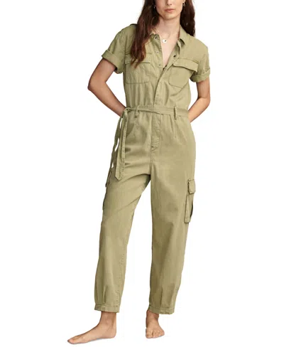 Lucky Brand Women's Garment Dyed Short Sleeve Utility Jumpsuit In Green