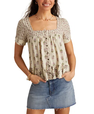 LUCKY BRAND WOMEN'S BLOCK PRINT BUTTON-FRONT TOP
