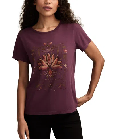 Lucky Brand Studded Bloom Like A Lotus Graphic T-shirt In Blue