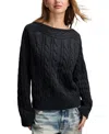 Lucky Brand Women's Boat Neck Cable Sweater In Black