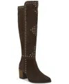 Shop Lucky Brand Women's Bonnay Knee-high Block-heel Boots In Leonardo Dark Grey Suede