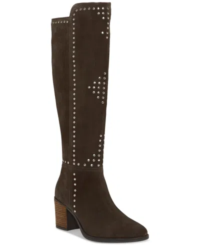 Lucky Brand Women's Bonnay Knee-high Block-heel Boots In Leonardo Dark Grey Suede