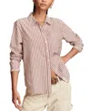 Lucky Brand The Boyfriend Stripe Button-up Shirt In Burgundy Stripe