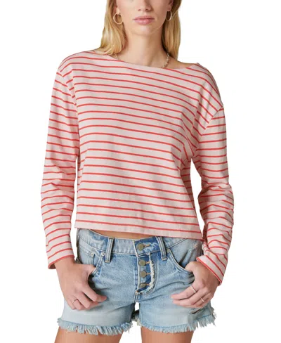 Lucky Brand Women's Breton Striped Cotton Long-sleeve T-shirt In Pink,red