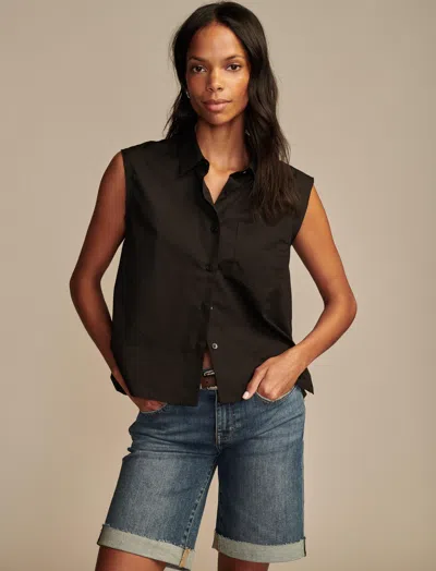 Lucky Brand Women's Bubble Hem Sleeveless Buttondown In White