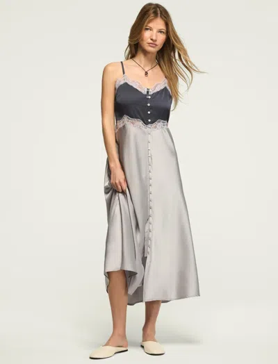 Lucky Brand Women's Button Front Lace Slip Dress In Gray