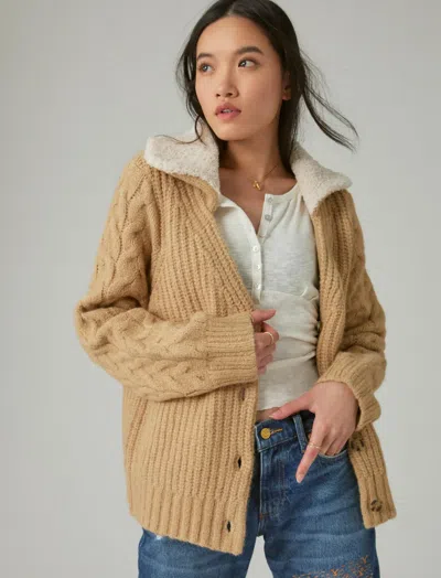 Lucky Brand Women's Cable Collared Cardigan In Brown