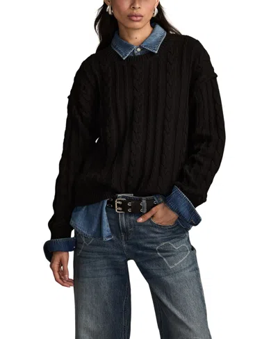 Lucky Brand Women's Cable Crew Neck Sweater In Black