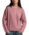 Lucky Brand Cable Stitch Crewneck Cotton Sweater In Pink