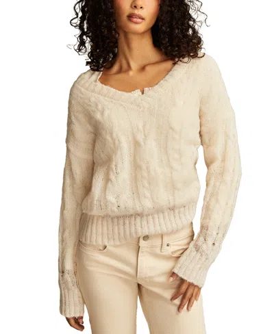 Lucky Brand Women's Cable-knit Mohair V-neck Sweater In Tofu