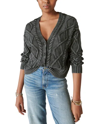 Lucky Brand Women's Cable-stitch Long-sleeve Cardigan In Dark Black