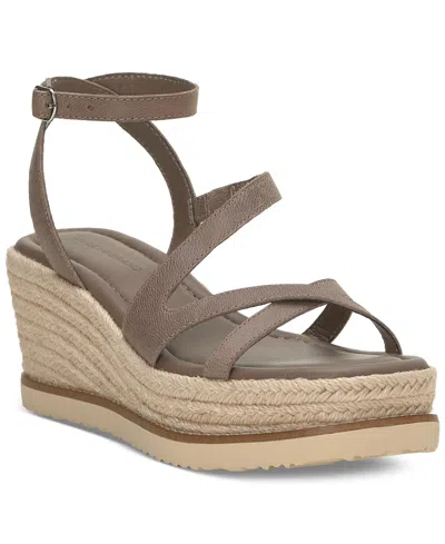 Lucky Brand Women's Carolie Strappy Espadrille Wedge Sandals In Coffee Quart Leather
