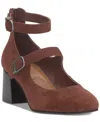 Lucky Brand Womens Buckle Leather Block Heels In Brownstone Suede