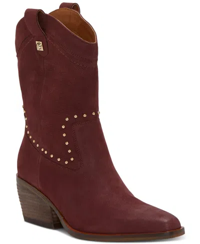 Lucky Brand Women's Cesiet Studded Cowboy Boots In Burgandy Nubuck