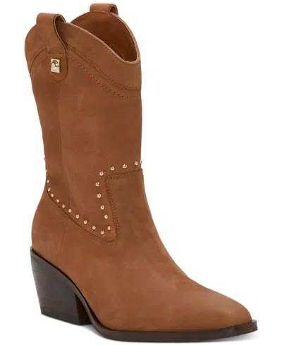 Lucky Brand Women's Cesiet Studded Cowboy Boots In Dark Tan Nubuck