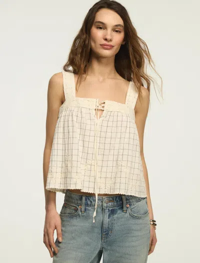 Lucky Brand Women's Check Embroidered Swing Tank In Neutral