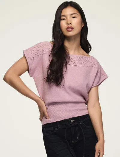 Lucky Brand Women's Chenille Boat Neck Sweater Tee In Pink