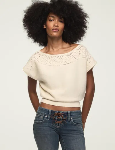 Lucky Brand Women's Chenille Boat Neck Sweater Tee In White