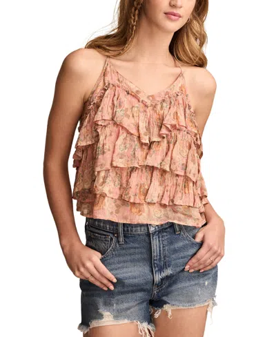 Lucky Brand Women's Chiffon V-neck Tiered Ruffle Top In Pink Floral