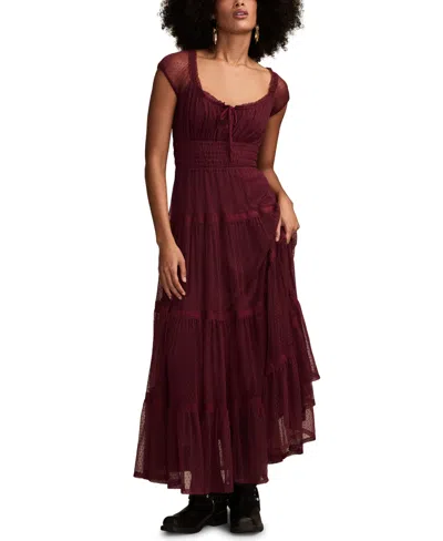 Lucky Brand Women's Cinched Waist Tulle Maxi Dress In Brown