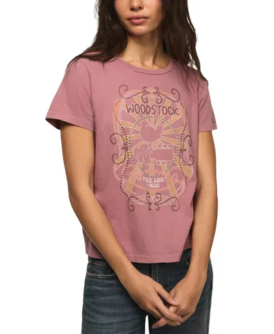 Lucky Brand Women's Classic Fit Woodstock Peace Love Music Crew Neck T-shirt In Pink