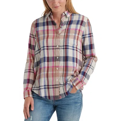 Lucky Brand Women's Classic One-pocket Plaid Shirt Blue Size Extra Small In Gray